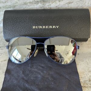 Authentic Burberry Reflective Aviator Sunglasses with Blue Accents